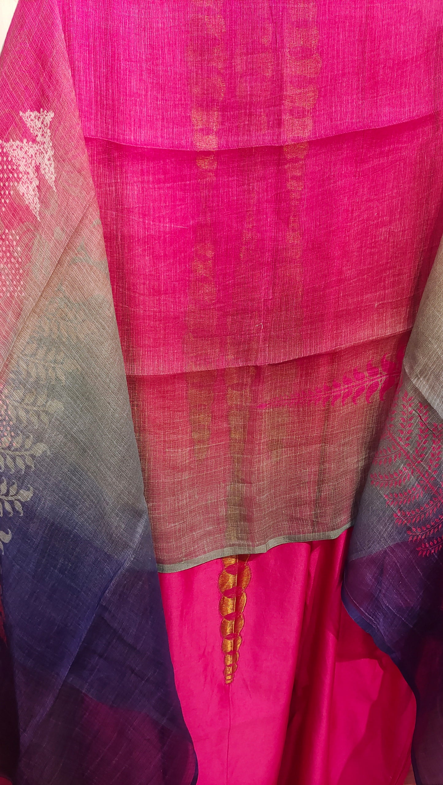 Semi Stitched Casual Chanderi Suitset