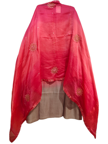 Semi Stitched Casual Chanderi Suitset