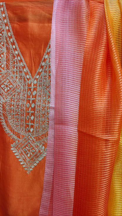 Semi Stitched formal Chanderi Suitset