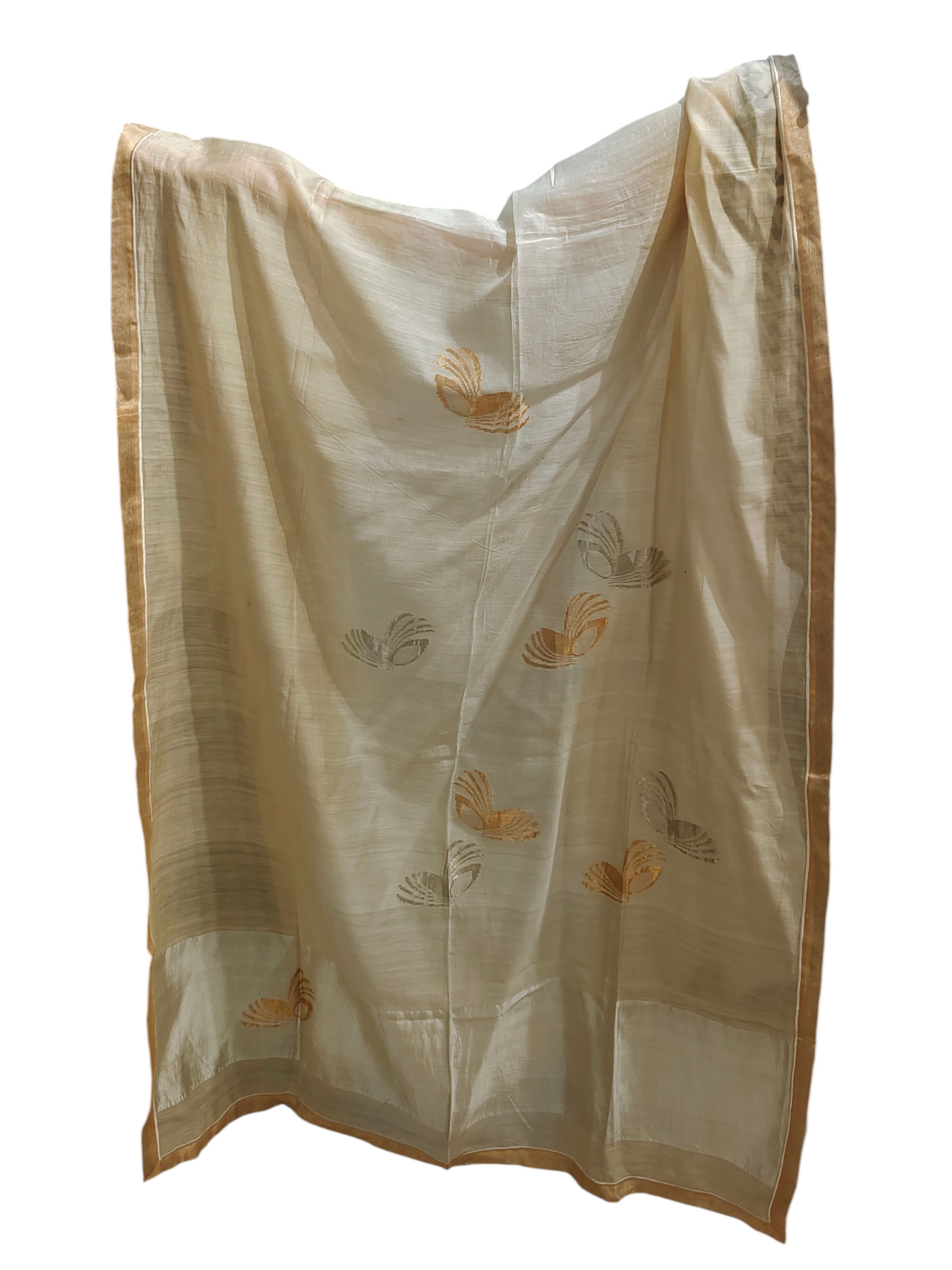 Beige dupatta with embroidered patterns on a white background