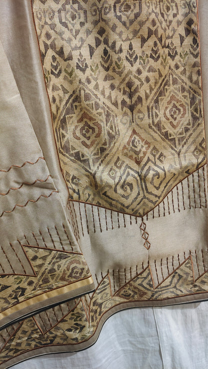 Semi Stitched Chanderi Ajrakh Short Tunic