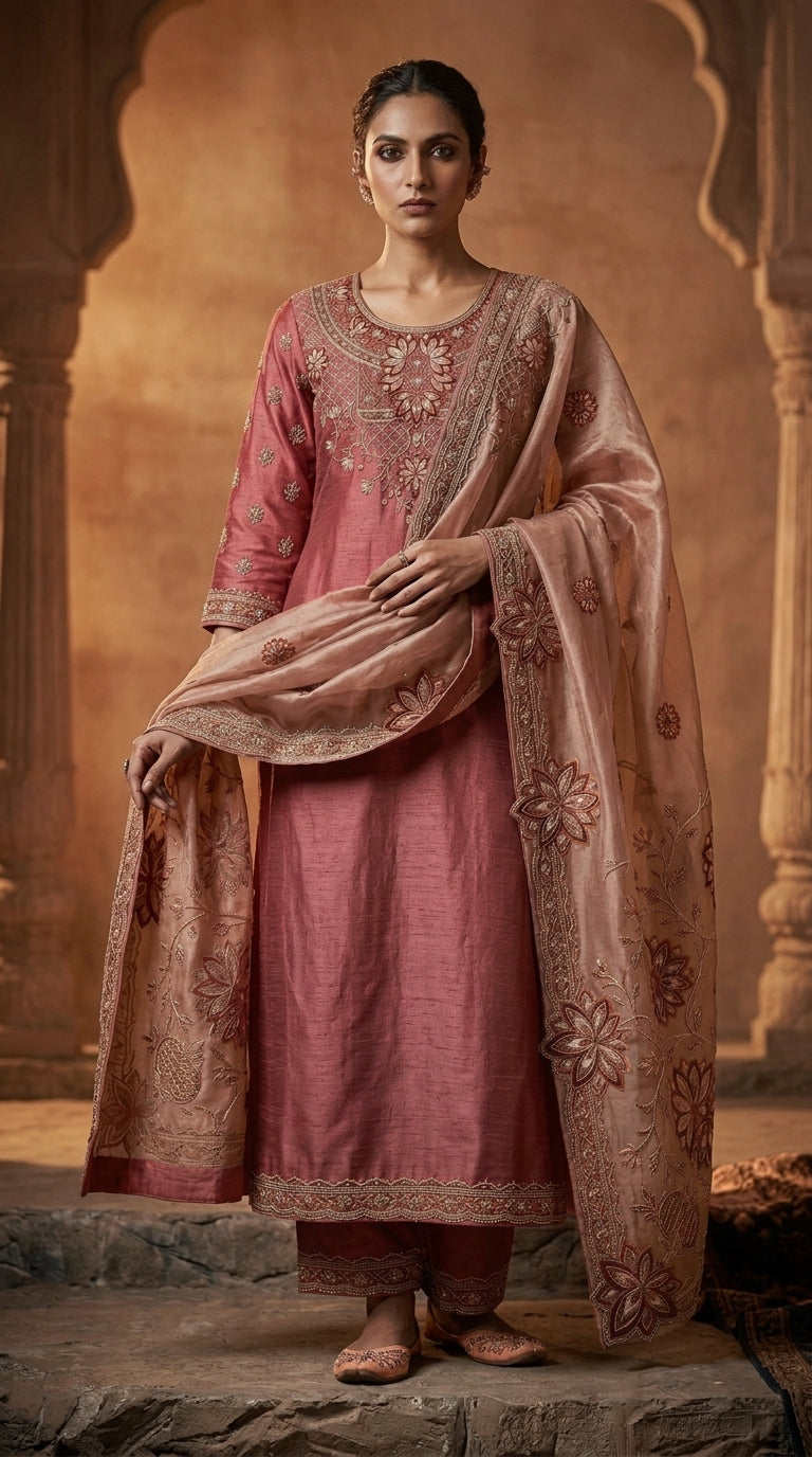 Customised Chanderi Embroidered set