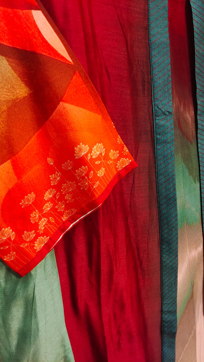 Semi Stitched Casual Chanderi Suitset