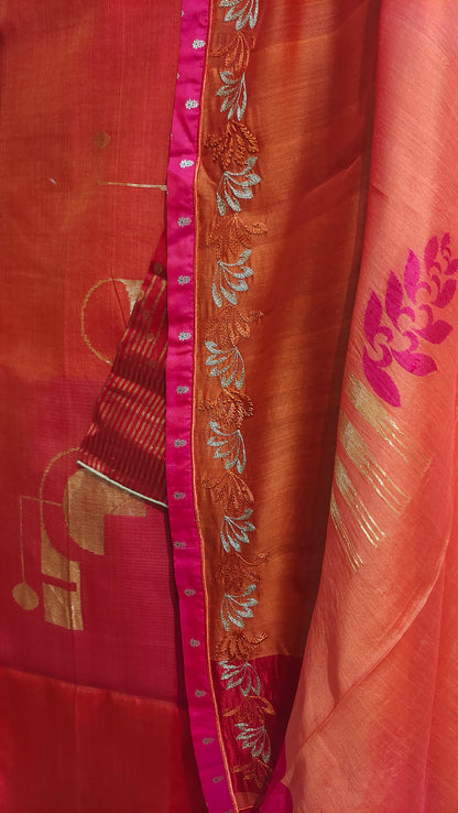Semi Stitched Chanderi Formal Suitset