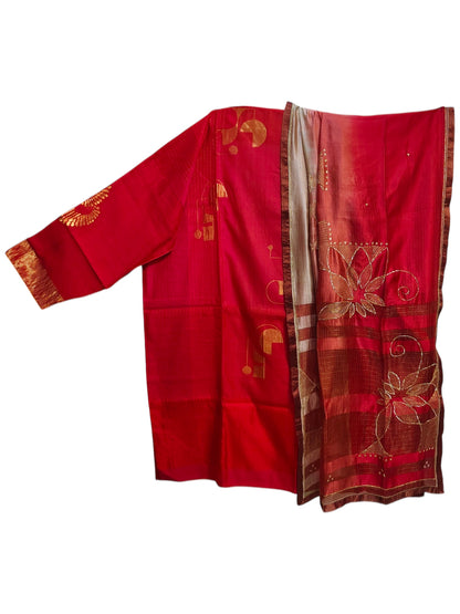 Semi Stitched Chanderi Formal Suitset
