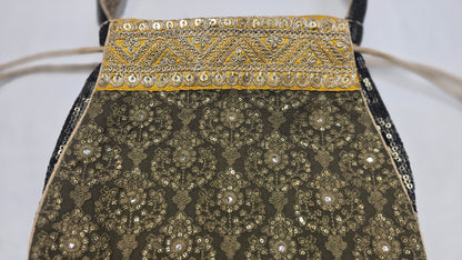 Ayaan Emerald Gold Embroidered Festive Potli