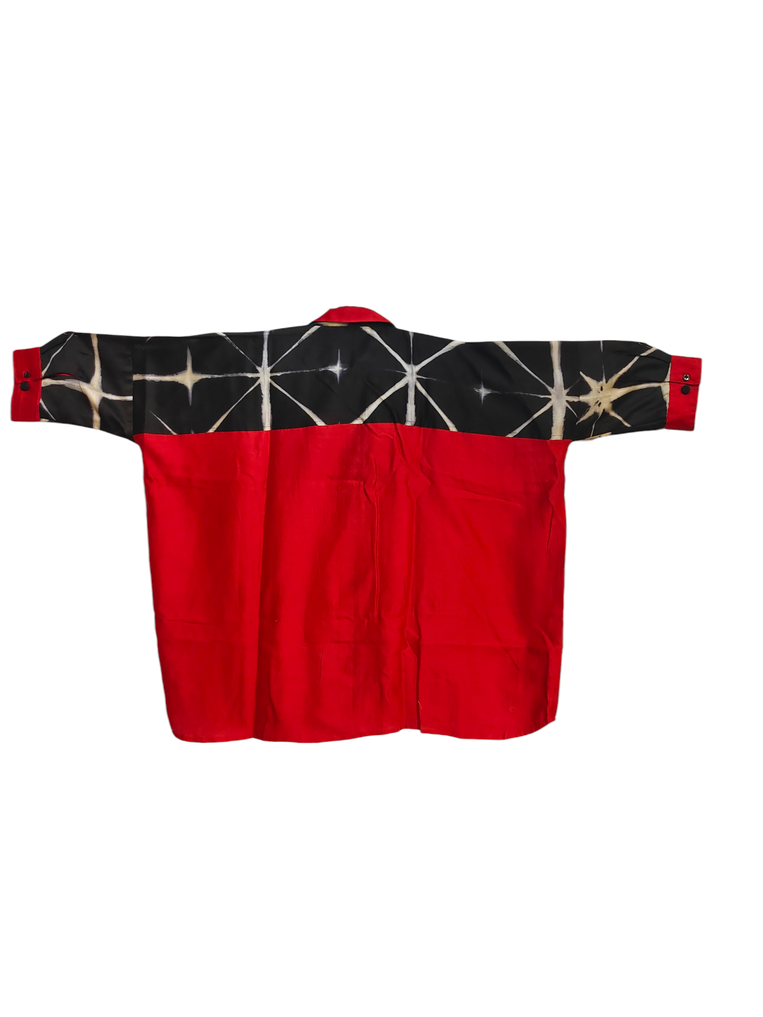 Red and black patterns shirt on a white background