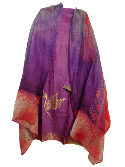 Semi Stitched Casual Chanderi Suitset