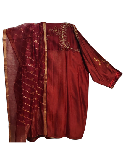 Semi Stitched Chanderi Formal Suitset