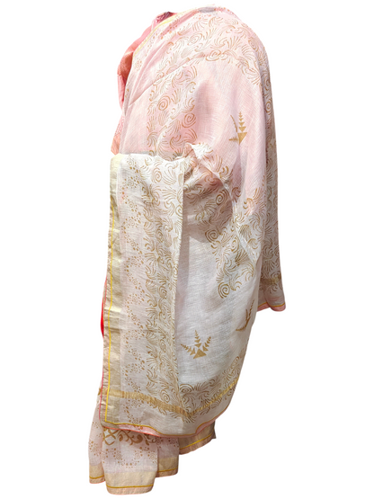 Formal Silk Linen Kota Block Printed Saree