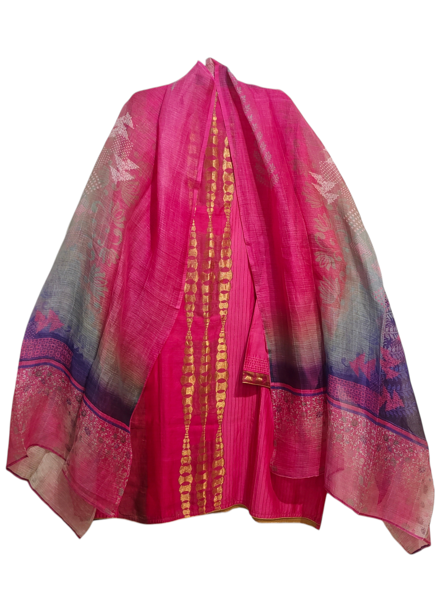 Semi Stitched Casual Chanderi Suitset