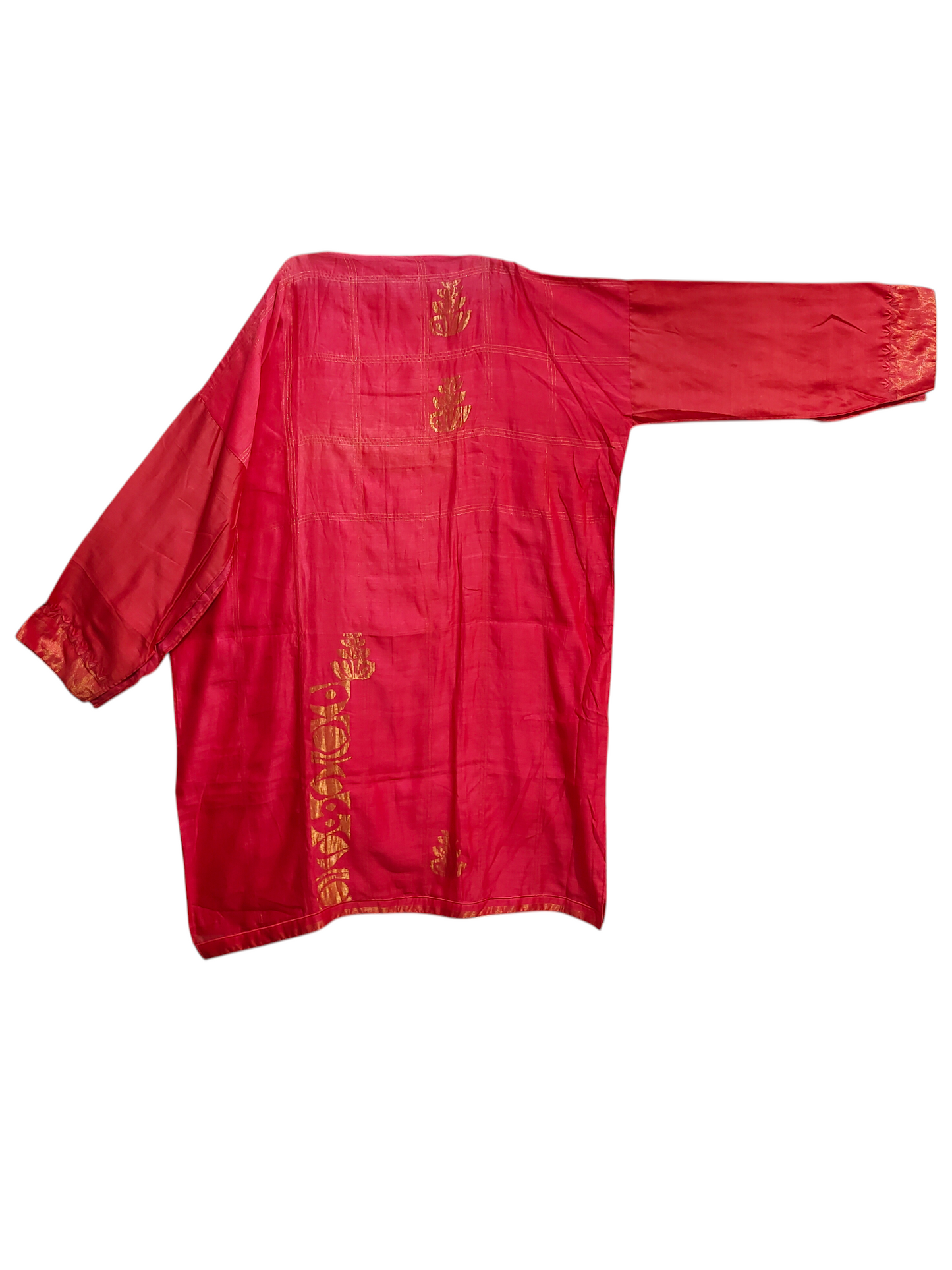 Pink kurta with gold embroidery on a white background