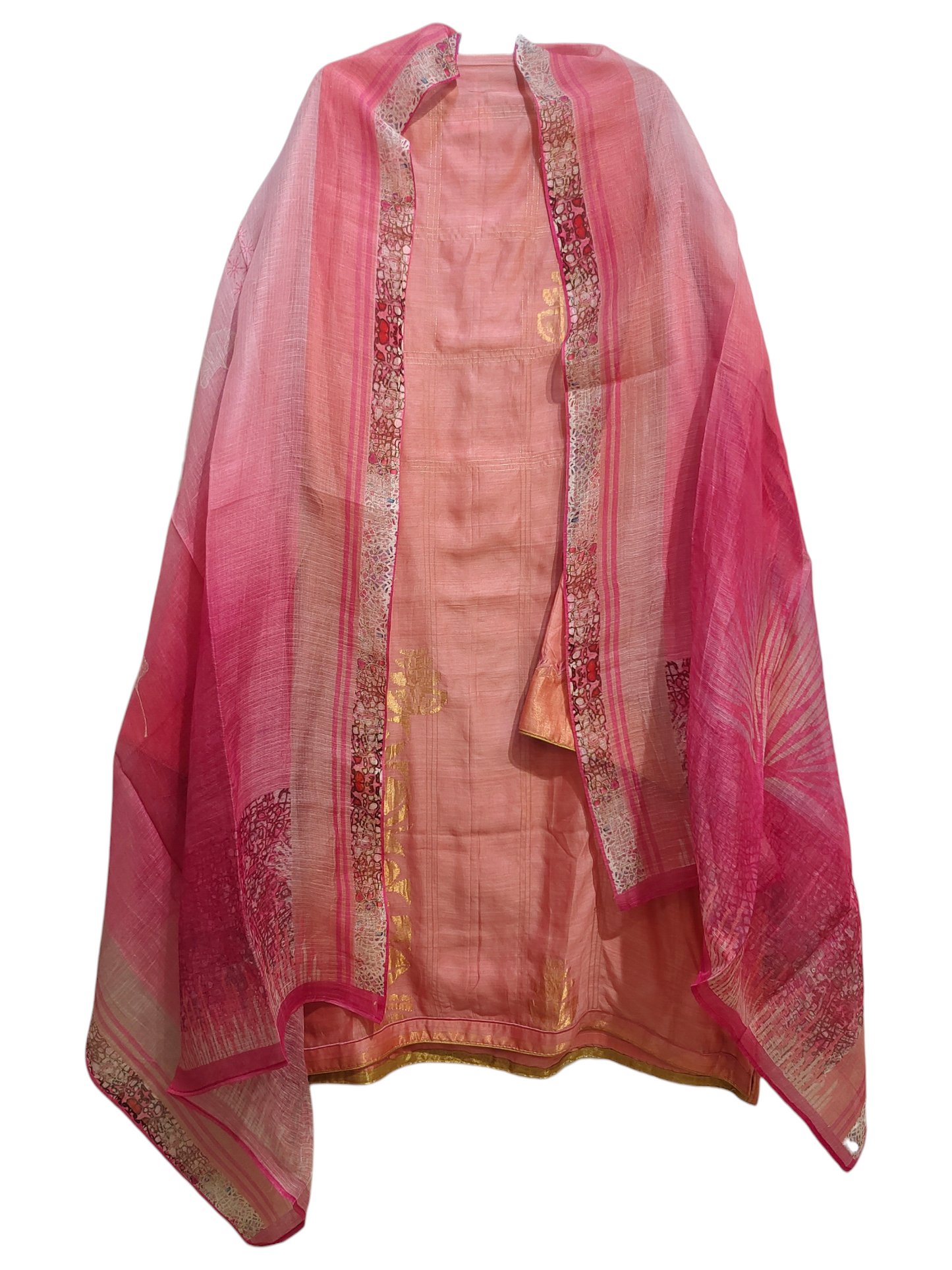 Semi Stitched Casual Chanderi Suitset