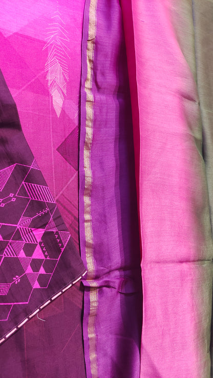 Semi Stitched Chanderi Casual Suitset