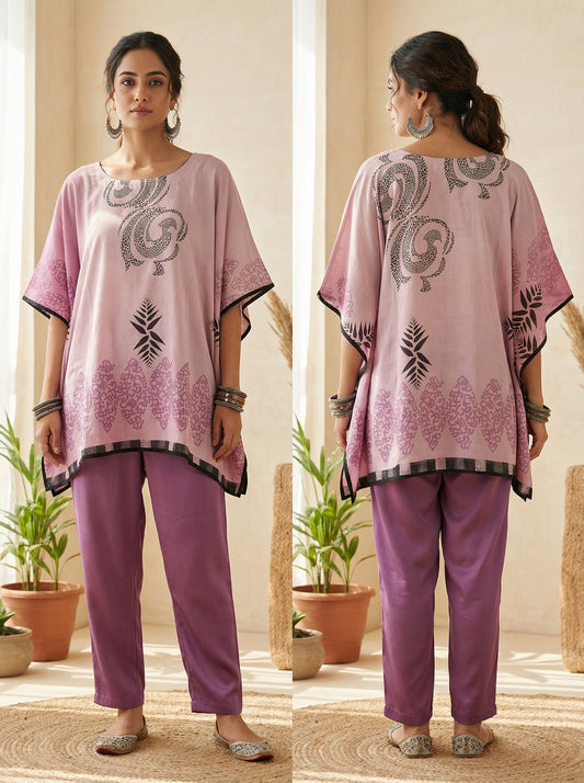 Stitched Chanderi Printed Short Kaftan
