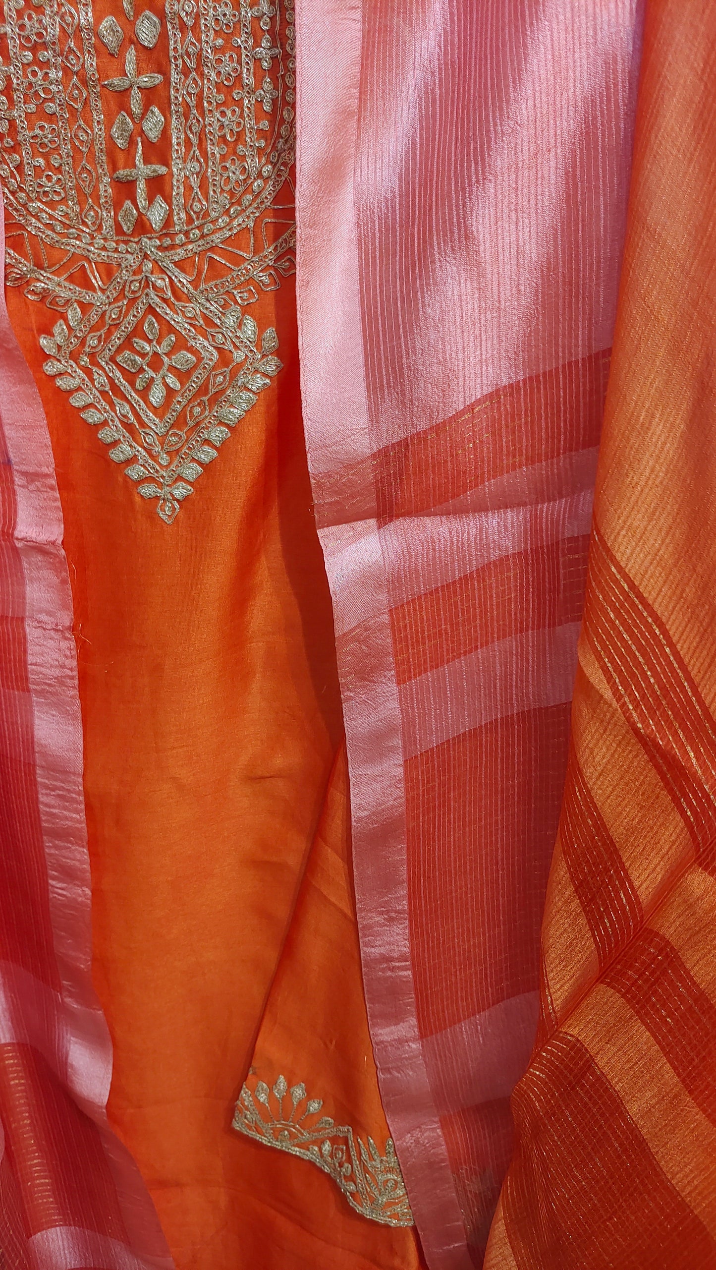 Semi Stitched Formal chanderi Suitset