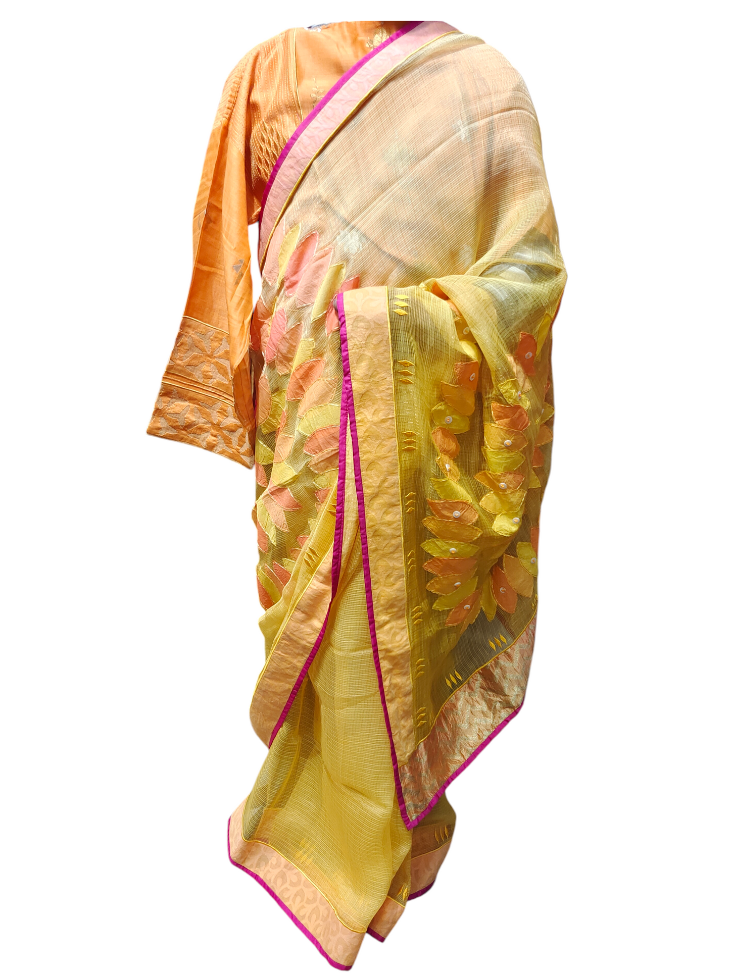 Formal Chanderi Leaf Applique Saree