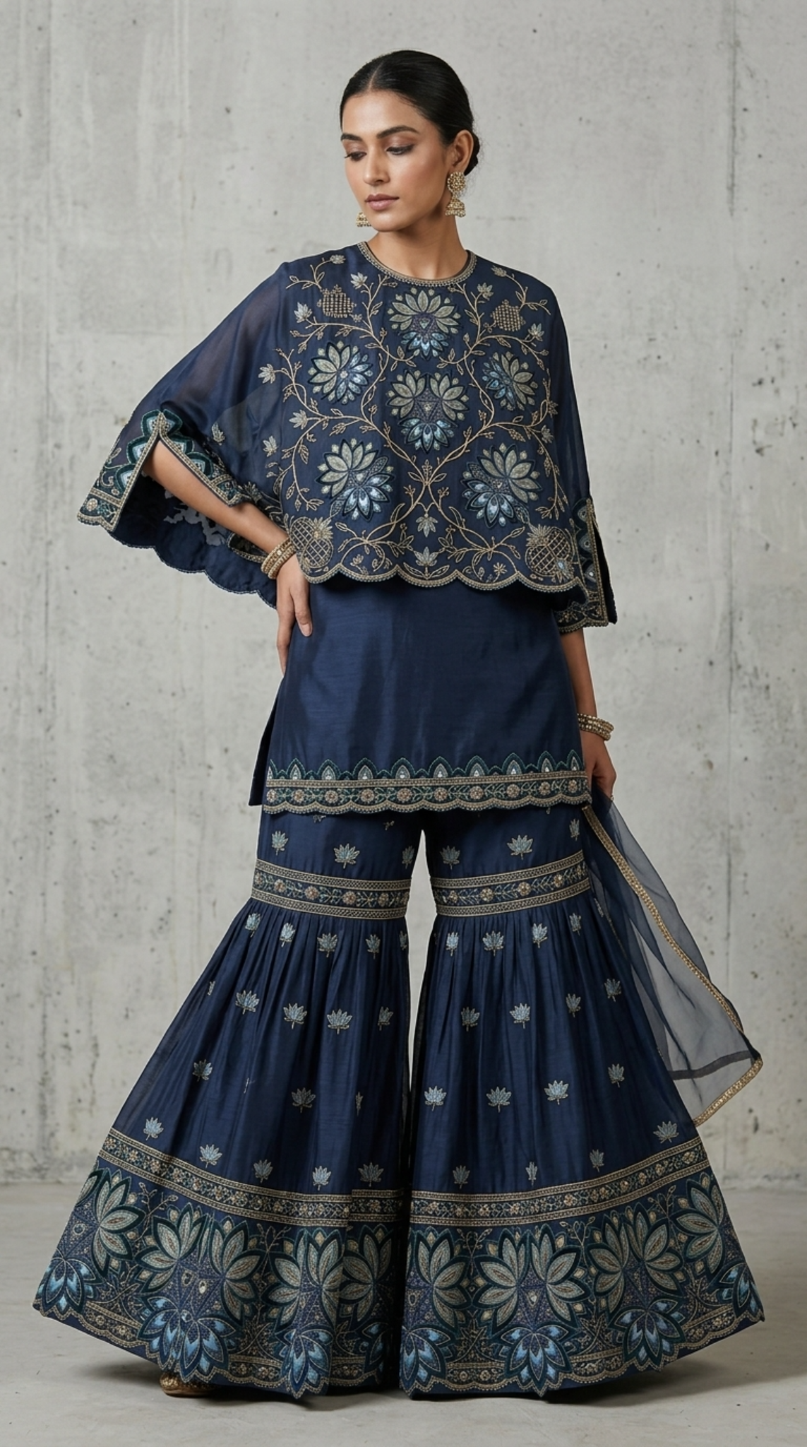 Charcoal Embroidered Georgette  | Couture Sharara Set