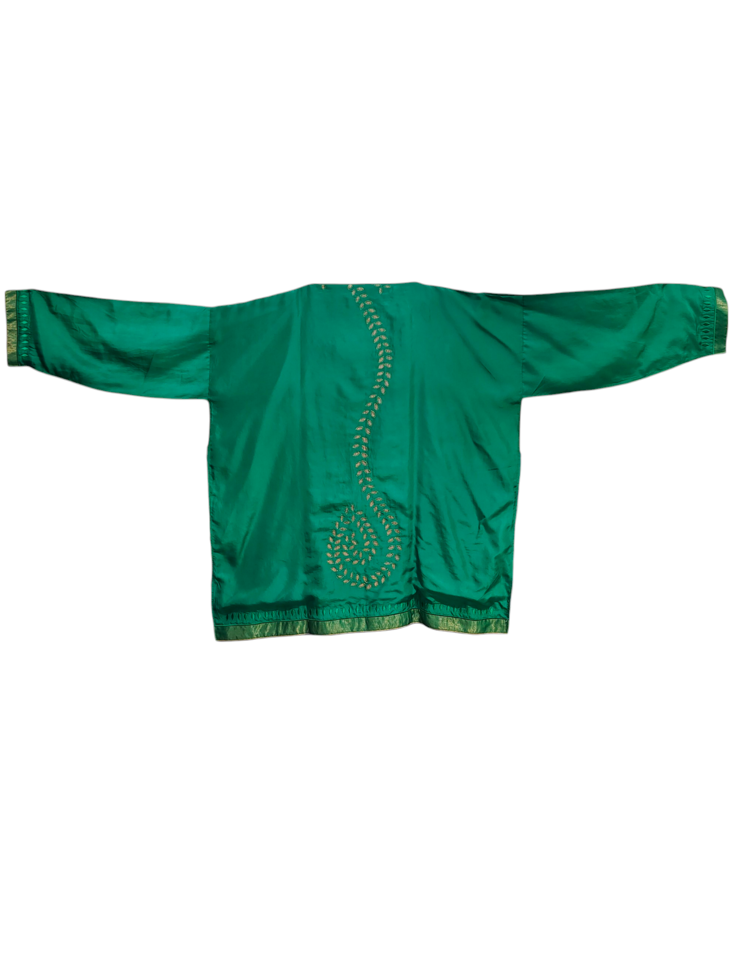Green traditional tunic with intricate patterns on a white background