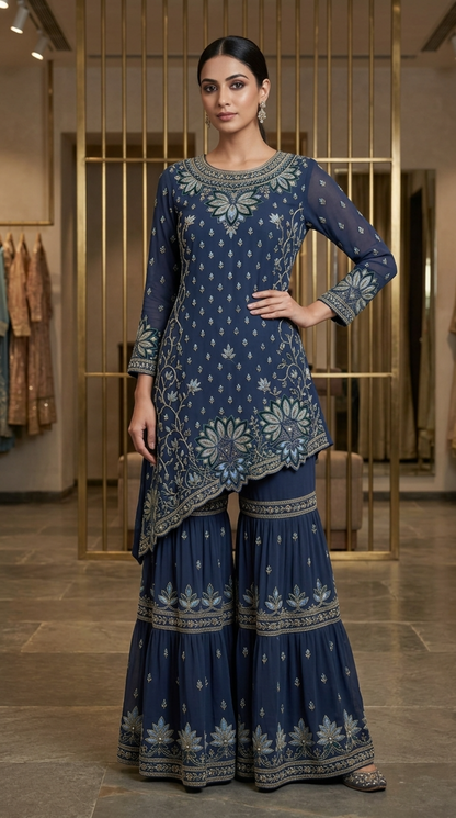 Olive Green Floral Embellished | Couture Sharara Set