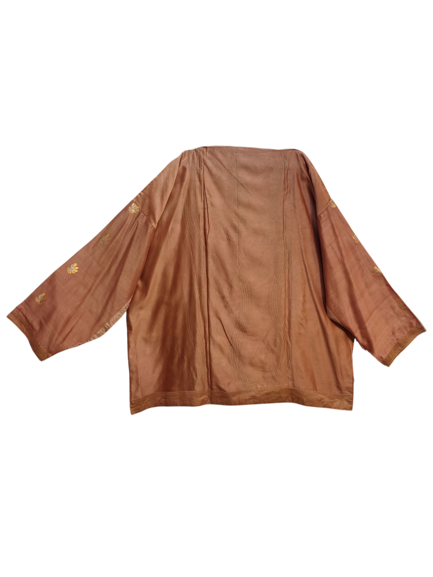 Brown garment with gold accents on a white background