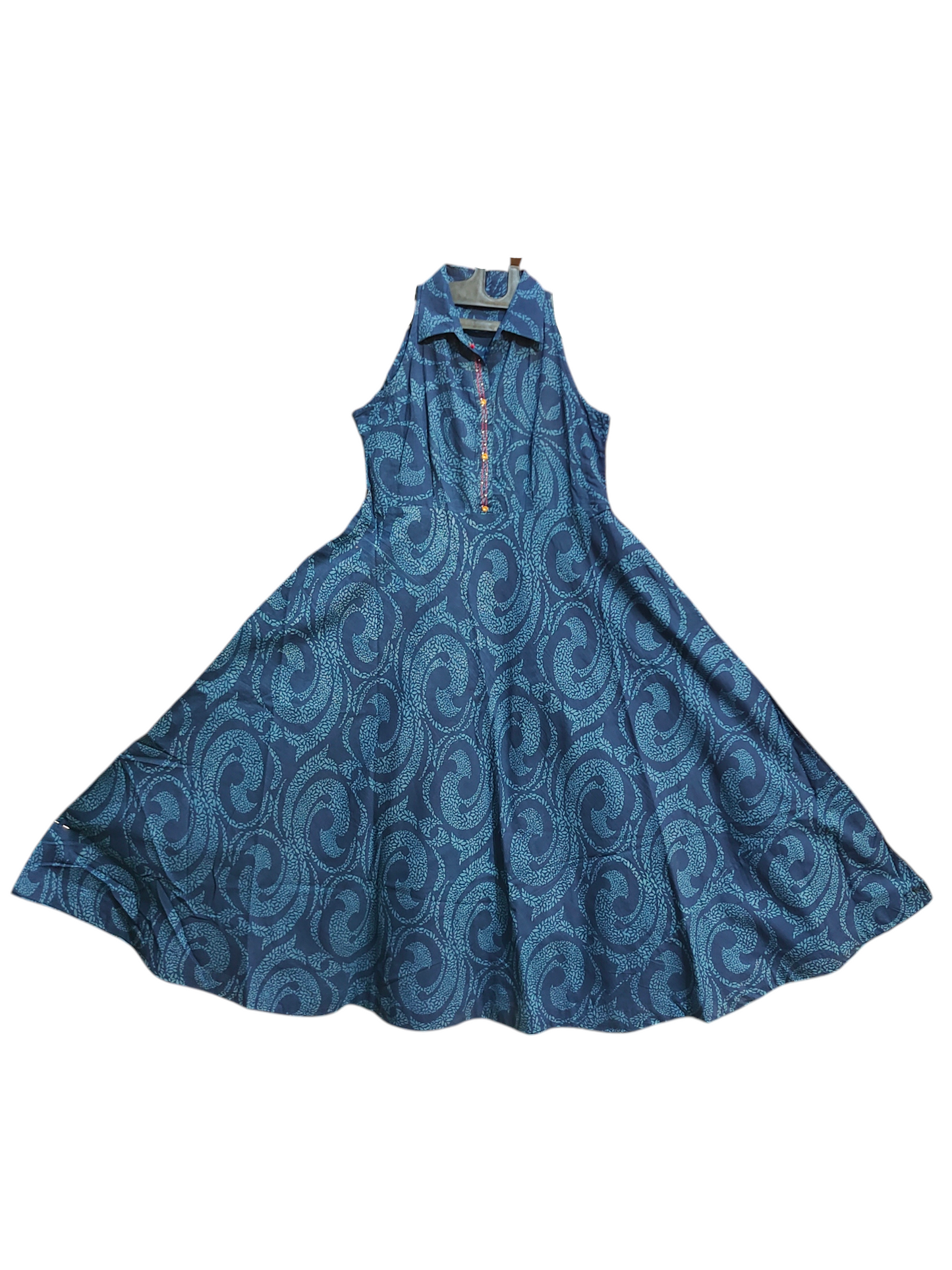 Stitched Cotton Indigo blockprinted sleeveless Frock