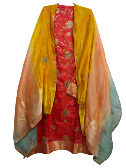 Semi Stitched Formal Chanderi Suitset