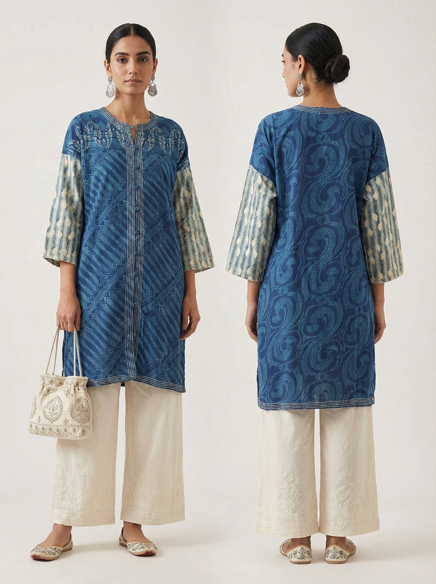 Stitched Cotton Indigo blockprinted Kurta