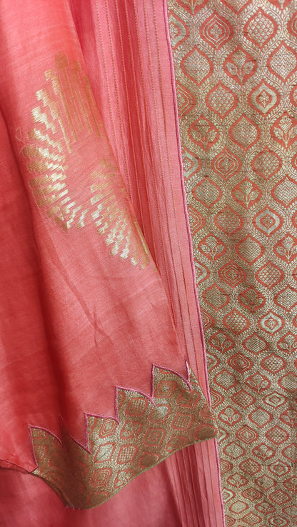 Peach fabric with gold embroidery