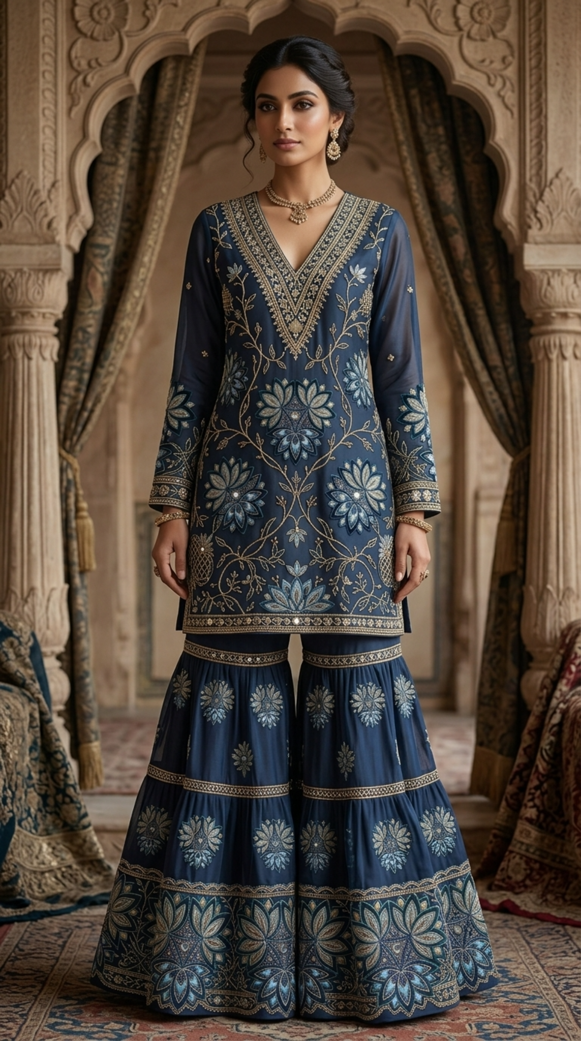Terracotta Floral Embroidered  | Couture Sharara Set