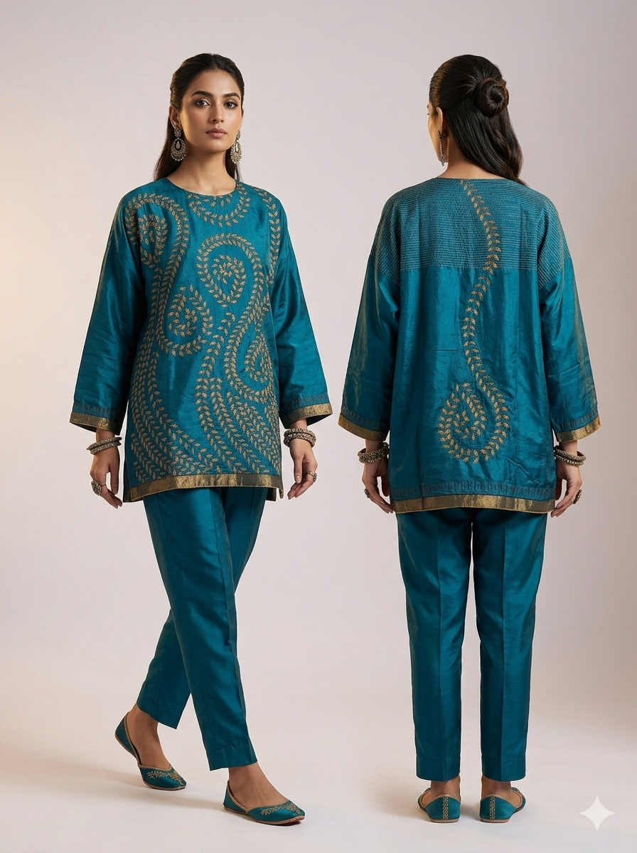 Semi Stitched silk cutwork applique Short Tunic