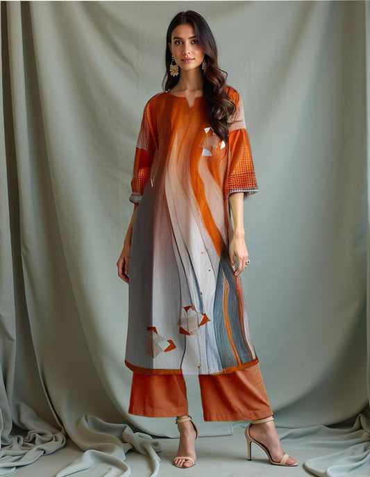 Semi Stitched Chanderi printed Kurta