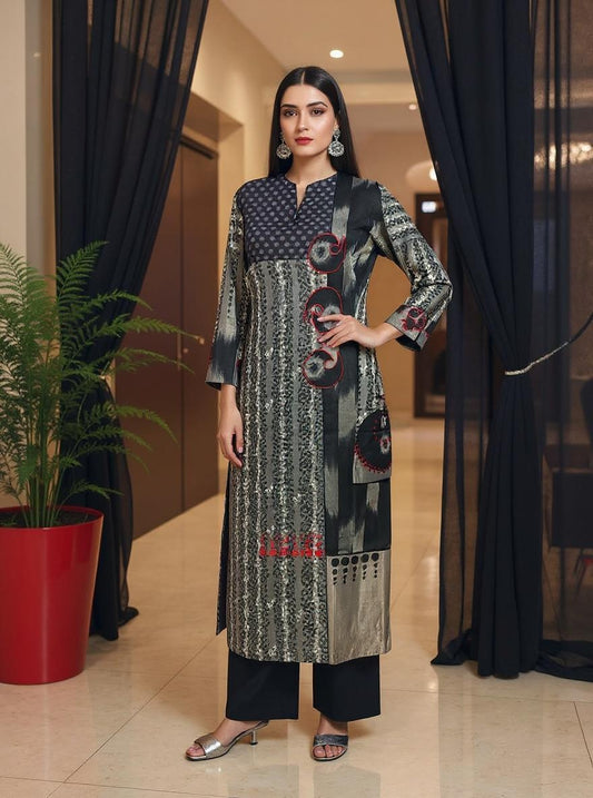 Semi Stitched Formal chanderi Suitset