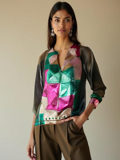 Semistitched Blouse with Fulkari Embroidery VISHAL KAPUR STUDIO