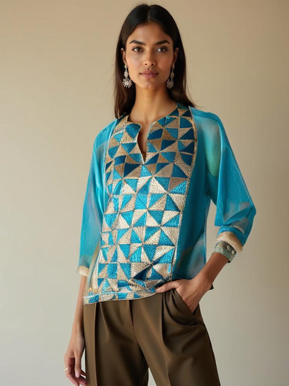 Semistitched Blouse with Fulkari Embroidery
