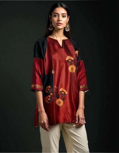 Semistitched Chanderi Ajrakh Short Tunic