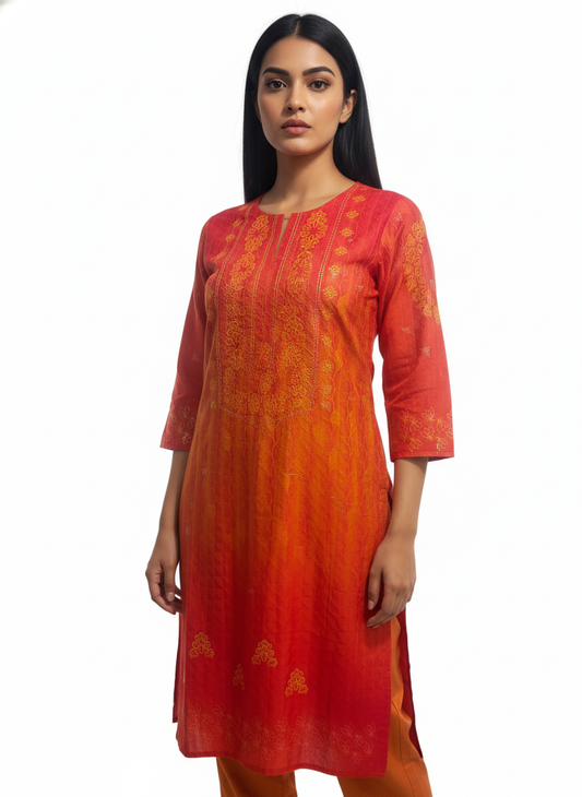 Semi Stitched Cotton Satin Kurta