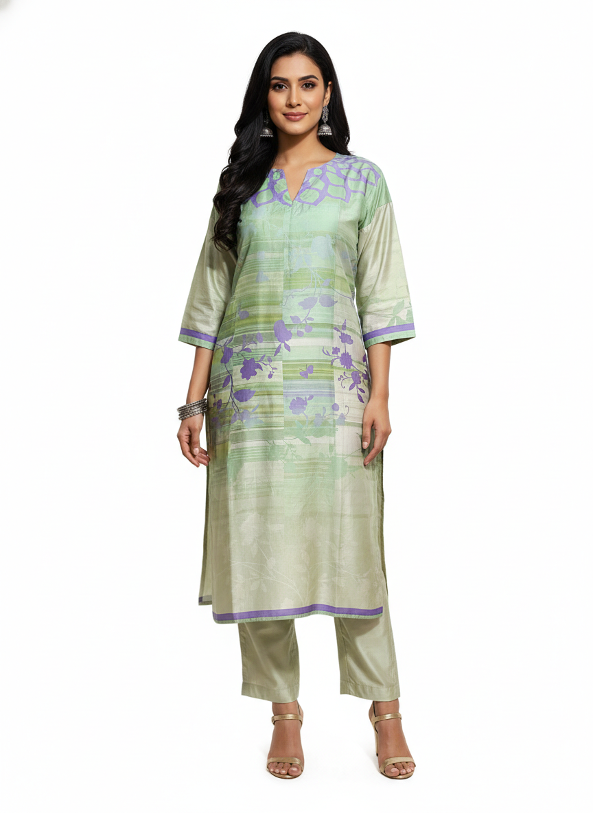 Semi Stitched Chanderi printed kurta