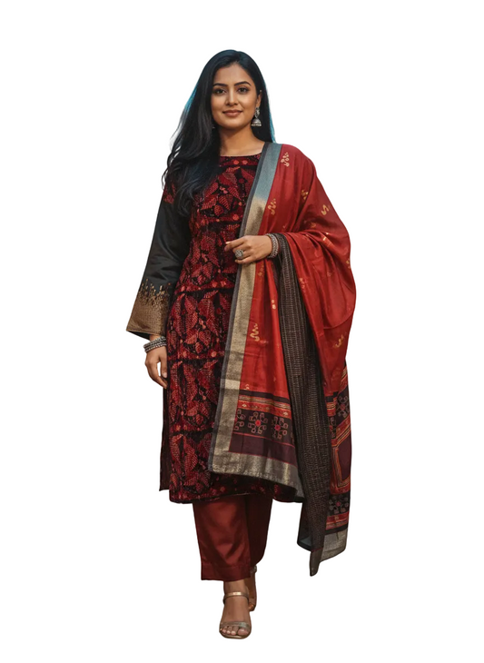 Semi Stitched Formal silk velvet Suitset