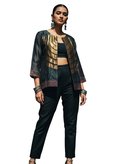 Stitched Chanderi Zariwoven Short Jacket