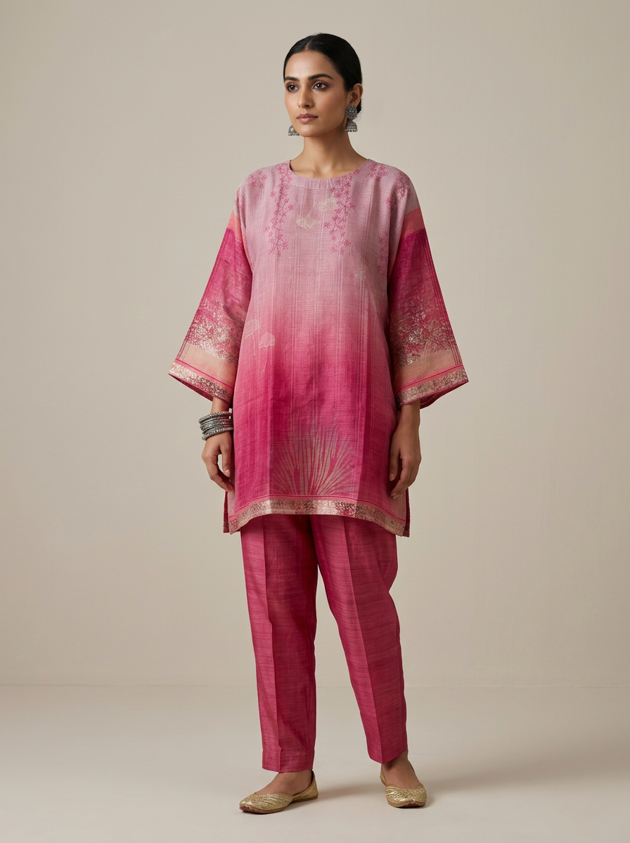 Semistitched Chanderi Digital Printed Short Tunic