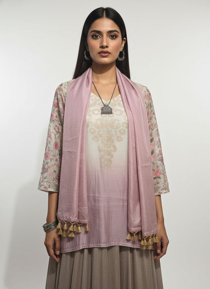 Stitched embroidered textured gold lilac skirt set