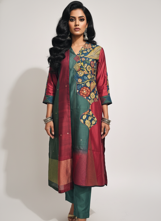 Semi Stitched Formal chanderi Suitset