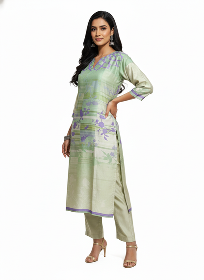 Semi Stitched Chanderi printed kurta