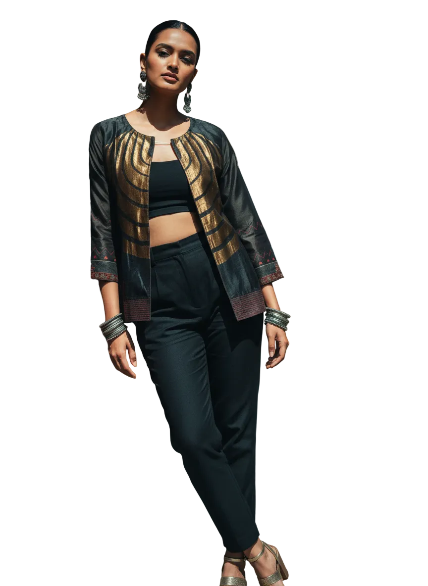 Stitched Chanderi Zariwoven Short Jacket
