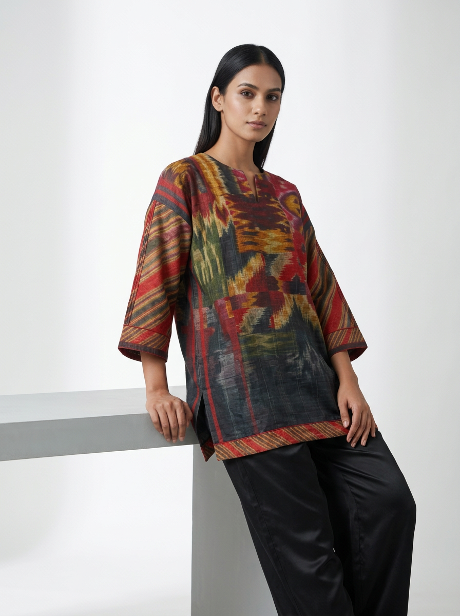 Semistitched Chanderi Digital Printed Short Tunic