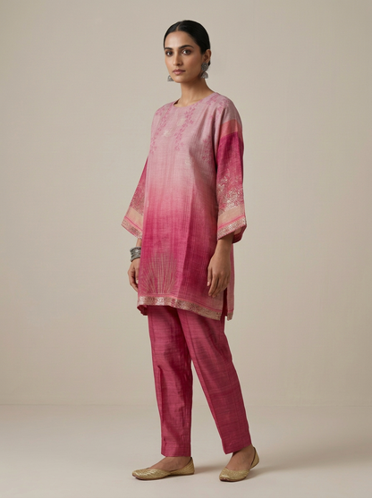 Semistitched Chanderi Digital Printed Short Tunic