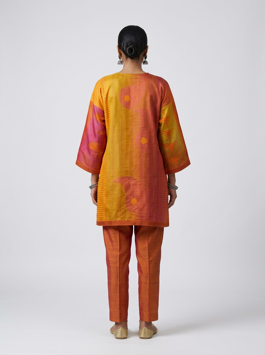 Semistitched Chanderi Digital Printed Short Tunic