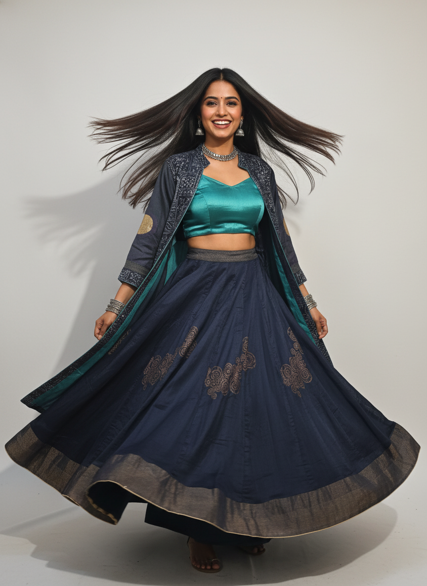 Stitched Chanderi long Jacket with skirt VISHAL KAPUR STUDIO