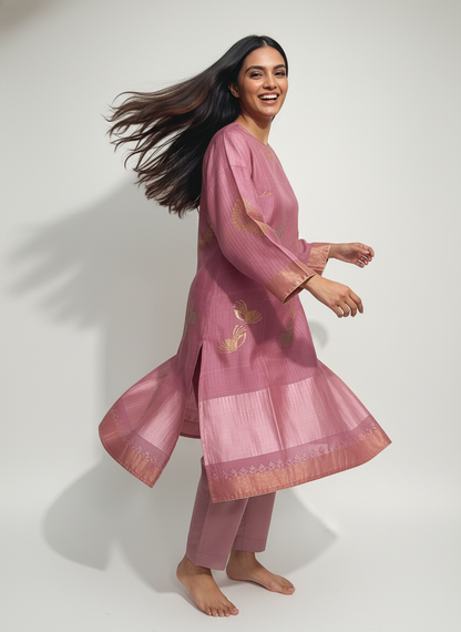 Semi Stitched Formal chanderi Kurta